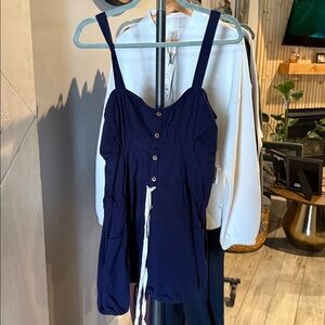 Free People Navy Blue Button-Front Dress